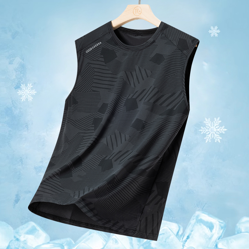 Summer ice silk vest t-shirt men's camouflage quick drying elastic outdoor sports thin style air conditioning casual sleeveless jersey trendy