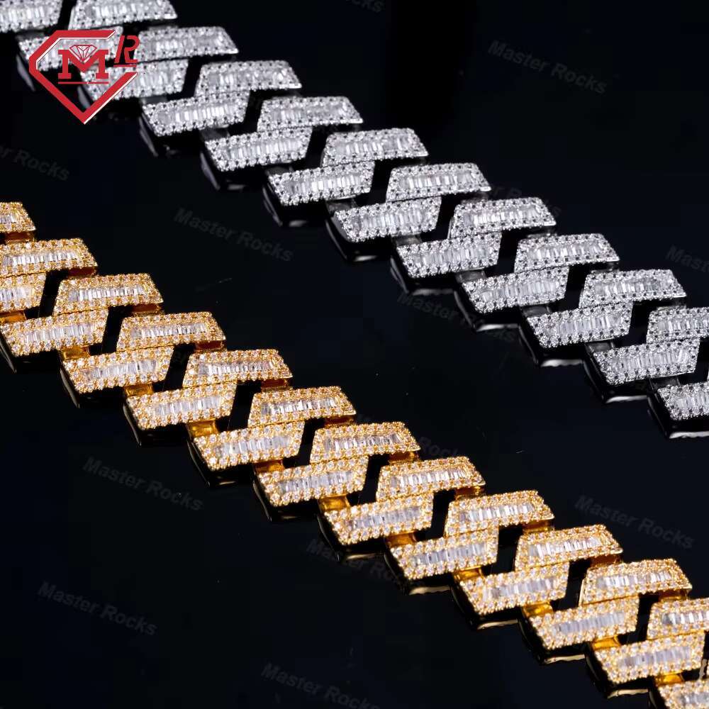 Custom Hip Hop Chain Iced Out Necklace 925 Sterling Silver 12mm Cuban Mens Moissanite Cuban Baguette