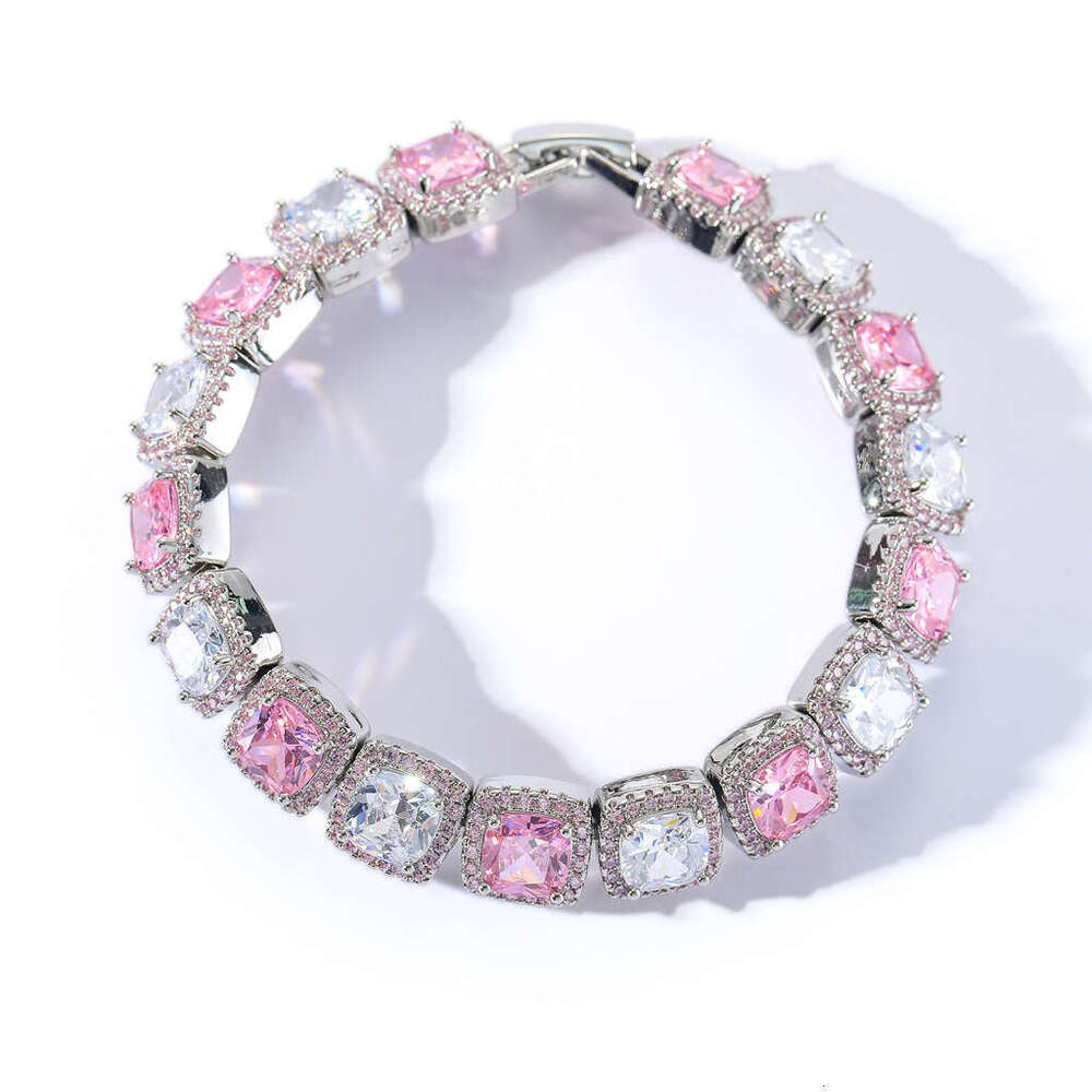 Jewelry 10mm Pink White Zircon Rock Candy Chain Hip Hop Copper Inlaid Cubic Zirconia Unisex Bracelet 8913