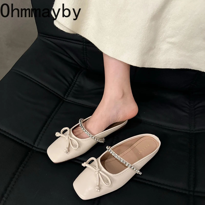 Spring Slip On Women Mules Slippers Shoes Fashion Cover Toe Butterflyknot Slides Casual Street Style Flats Shoes 250624