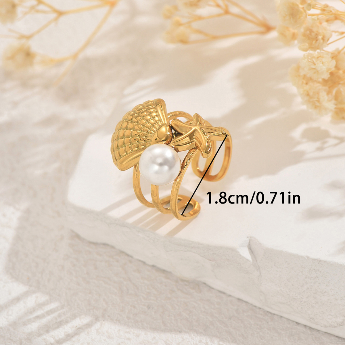 New Ocean Style Women's Personality Inlaid Pearl Shell Design Open Ring High-End Sense Jewelry