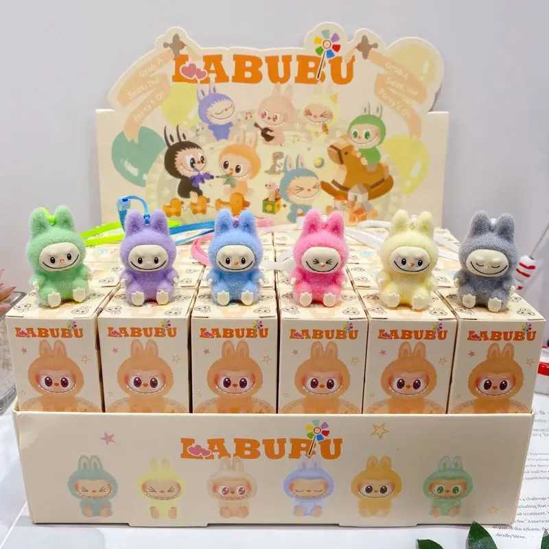 48pcs New Labubu Cloth Flocking Figure Blind Box Kawaii Pendant Standing/Sitting Posture Doll Desktop Ornaments Children Gift Y250624