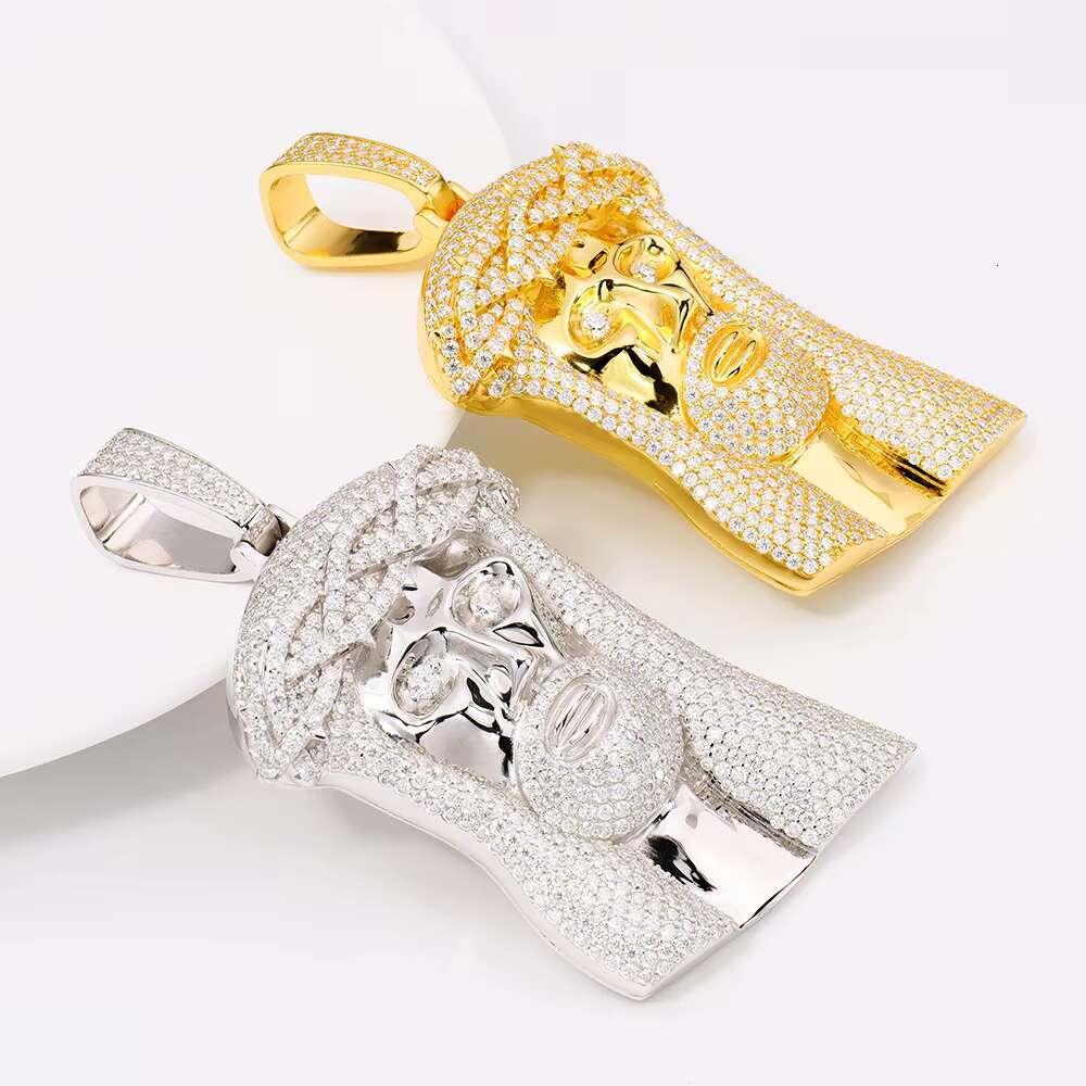 High Grade Polished 925 Silver Mossanite Diamond Jewelry Jesus Pendants Necklaces White Gold/Yellow Gold Hip Hop Fashion Jewelry