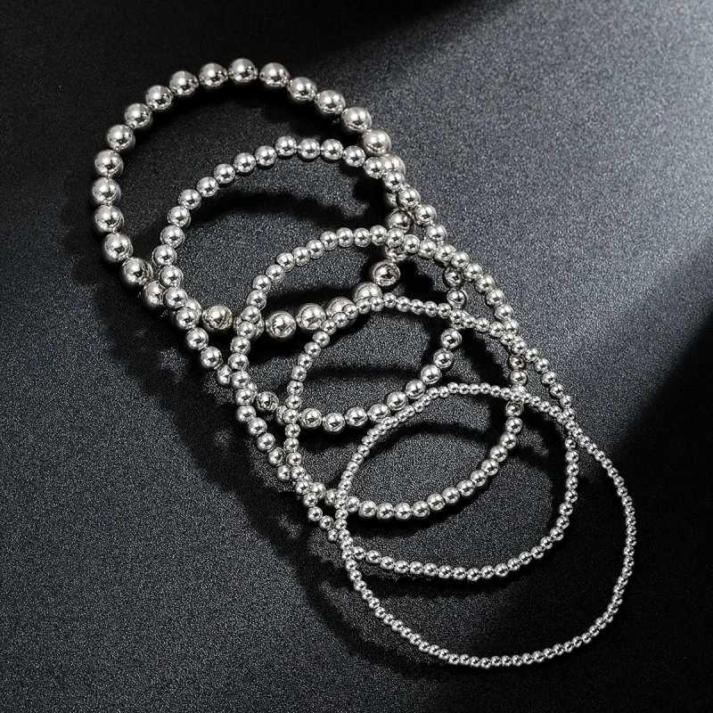 5pc Multilayer CCB Rice Beads Chain Anklet Sets For Women Ankle Bracelet Gold Silver Color Elastic Rope Foot Jewelry Accessories U250624