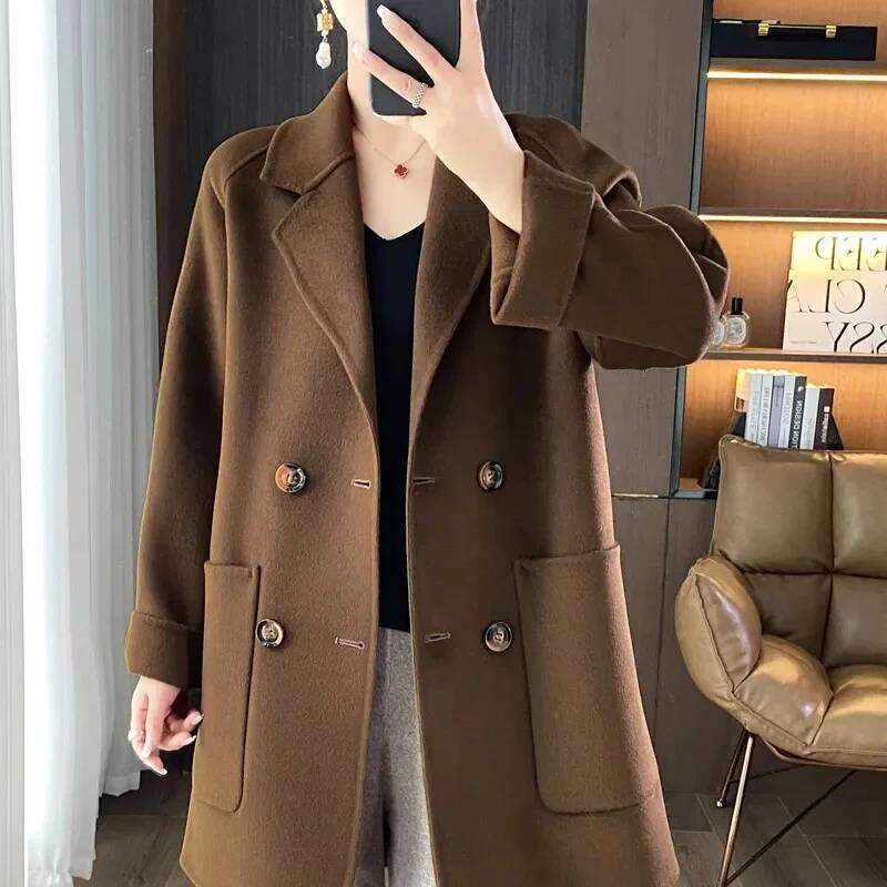 Fashion Double-sided Coat Women's Woolen Overcoat Autumn Winter Thicken Double-breasted Wool Jacket Female Streetwear Coats