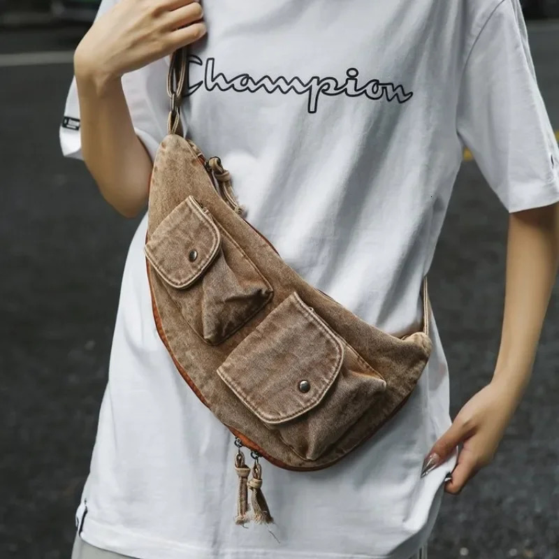 Denim Solid Color Product Waist Bag Zipper Neutral Style Simple Casual Chest Bag Soft Versatile Crossbody Bag 250623