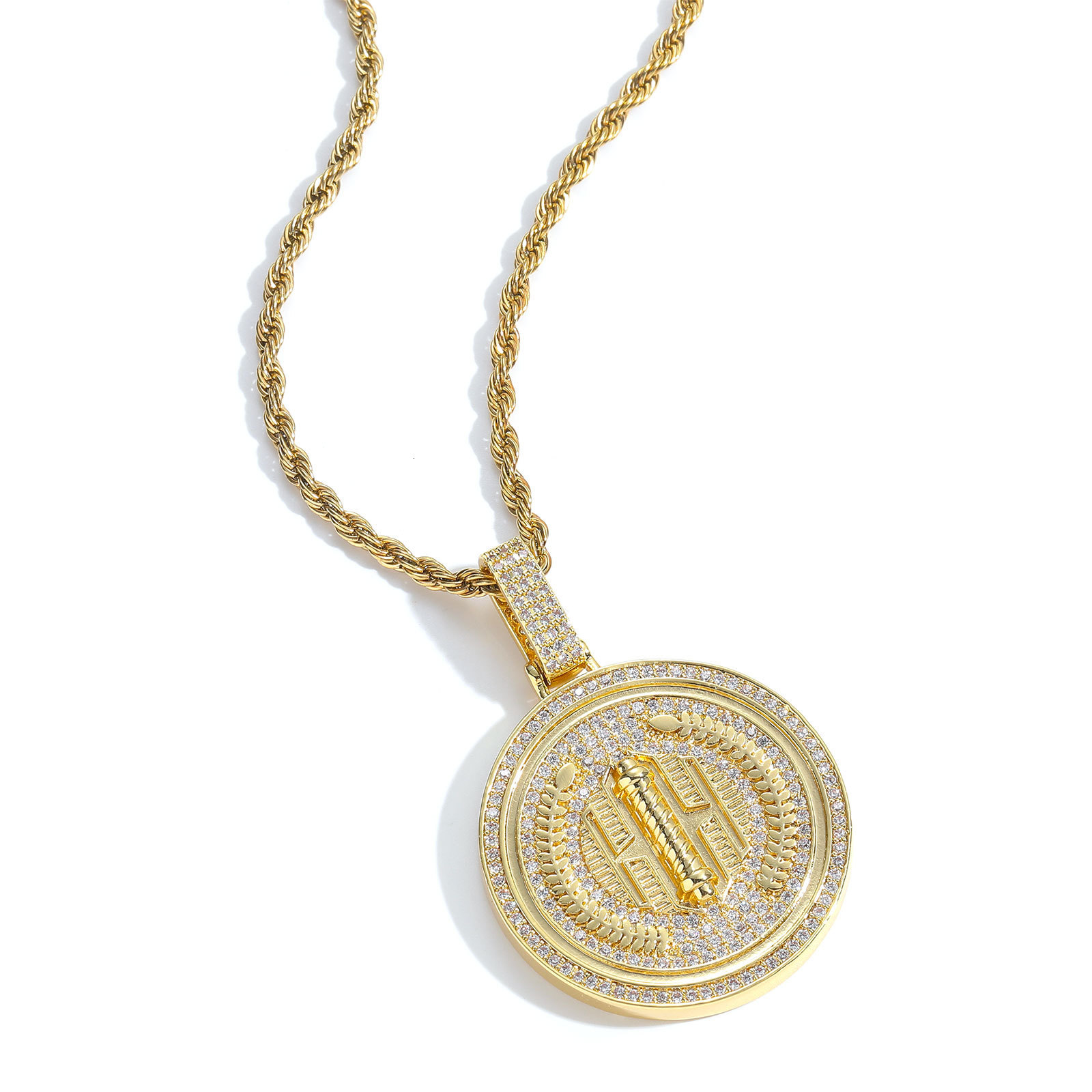 Luxury Moissanite Jewelry Hip Hop Round Wheat Ear Medal Pendant Creative Trendy Iced Out Hip Hop Chain Pass the diamond tester