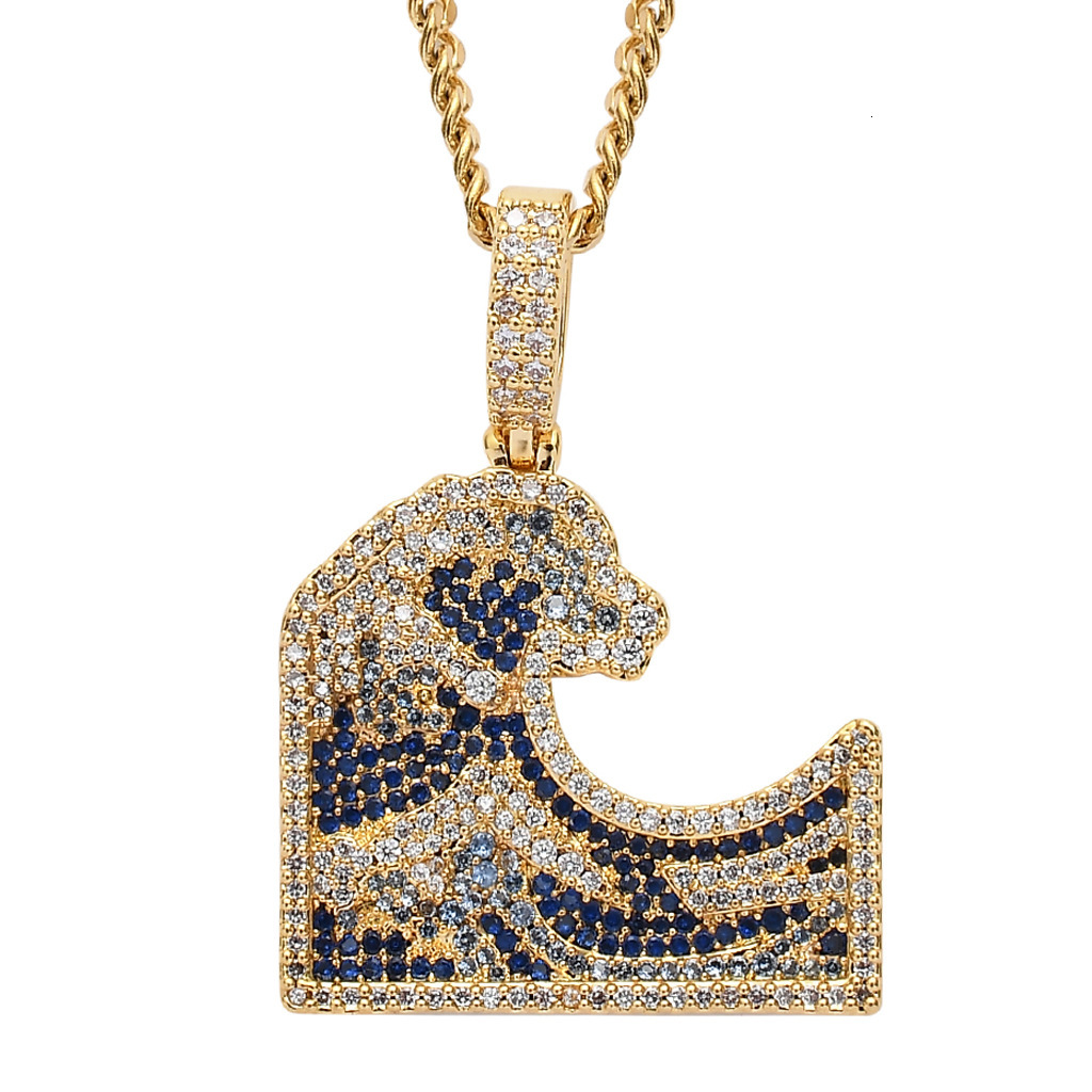 Luxury Moissanite Bling Iced Out Great Wave Kanagawa Colorful Diamond Studded Hip Hop Men's Trendy Necklace Accessory Pass the diamond tester