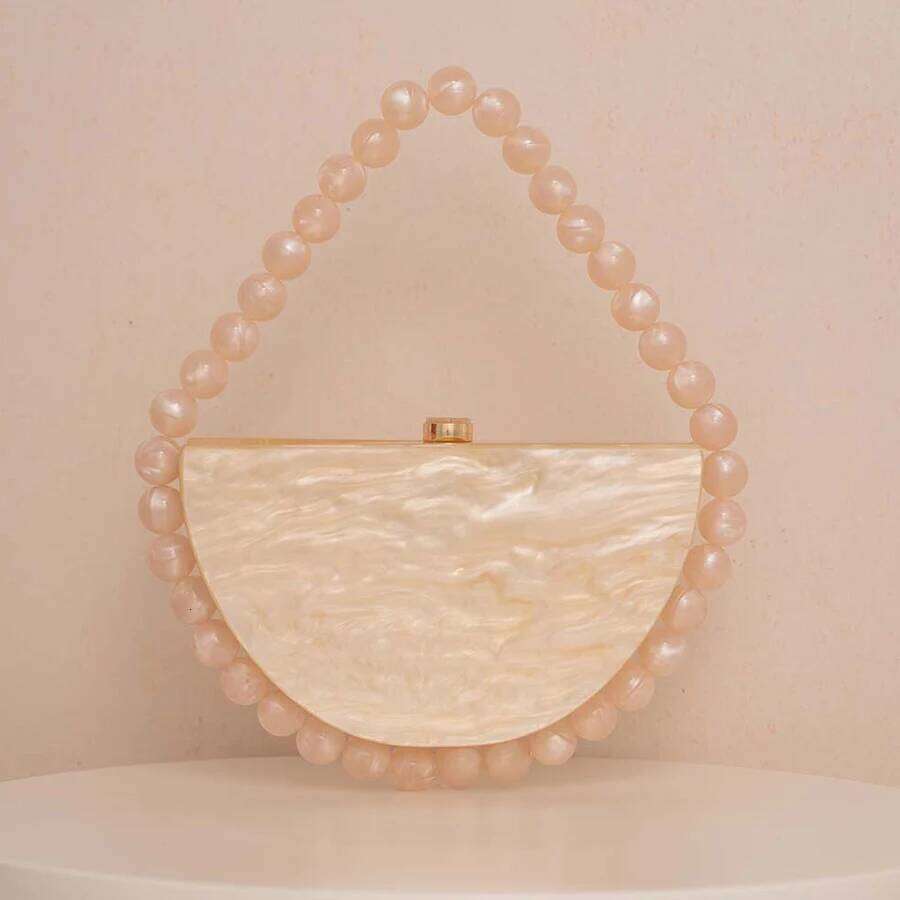 New pearlescent leopard print acrylic beaded handle simple square dinner bag for women bridal wedding party clutch purses