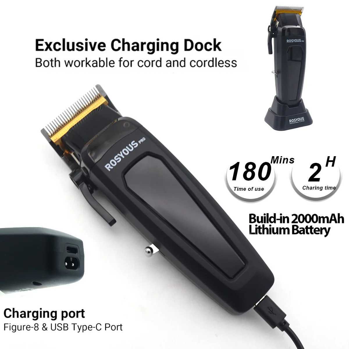 Professional Electric Hair Clipper 106 Hair Trimmer for Men 7500RPM with Base 5-adjusted DLC Blade Barber MachineXJ250624