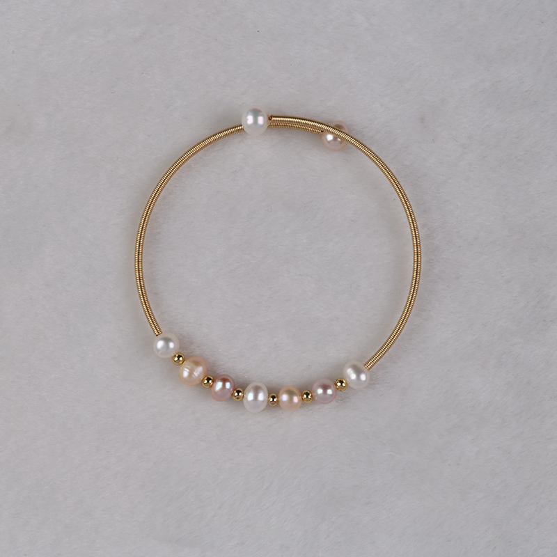 Natural Freshwater Pearls Adjustable Bangle Bracelet with Opening Loop (Length: 7.5cm)