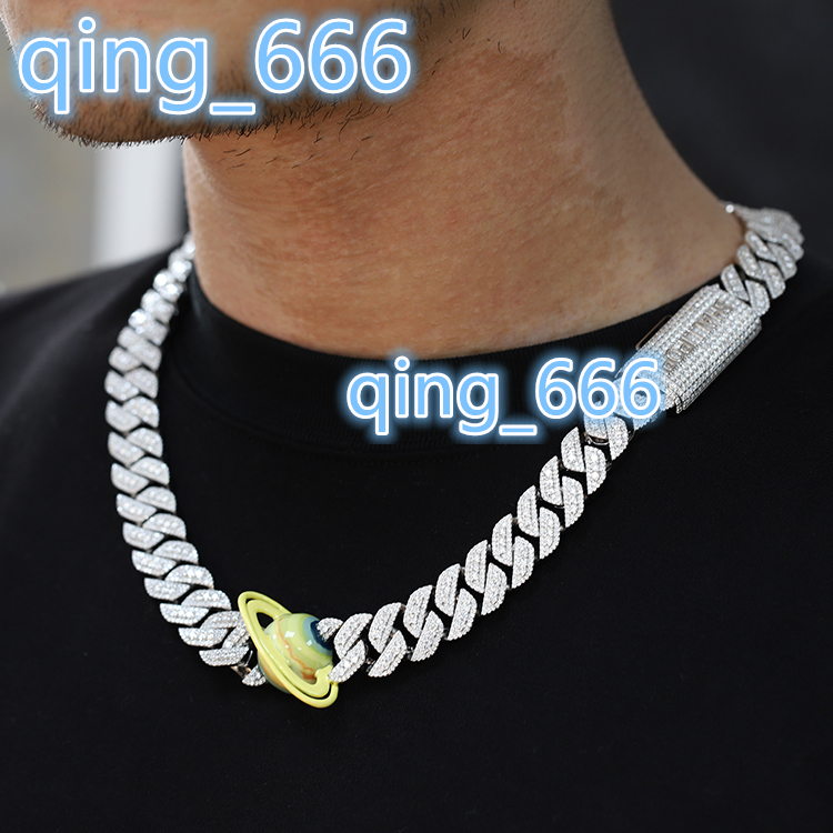 Fashion Design Planet Necklace 16mm Wide Iced Out Chain Moissanite Diamond Cuban Link Chain for Fine Jewelry