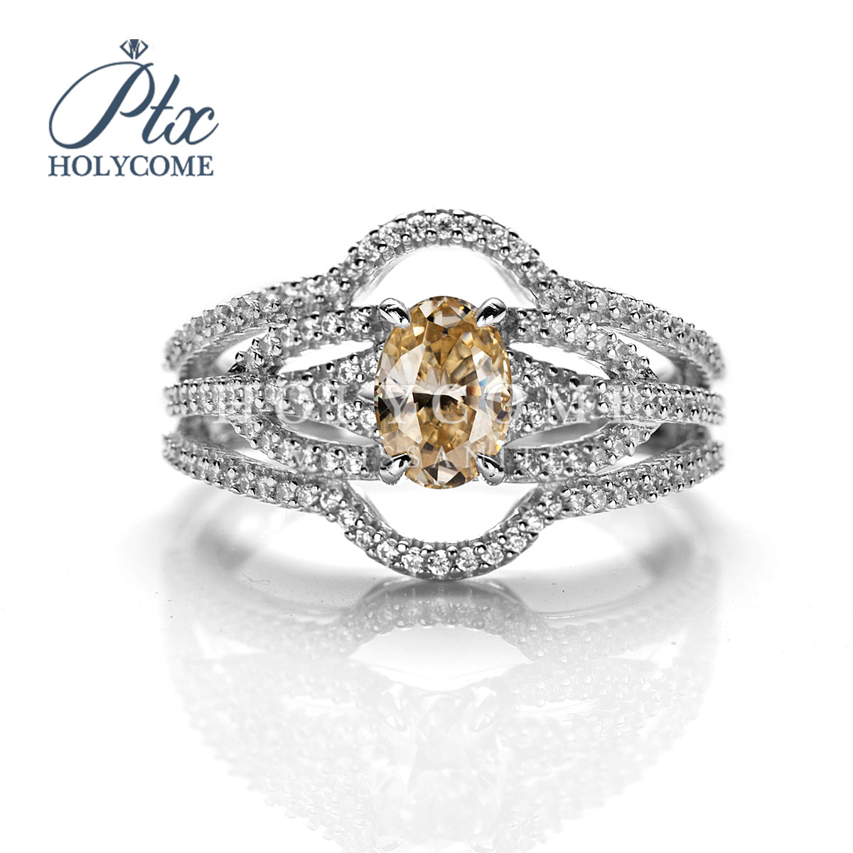 Wholesale Luxury Moissanite Engagement 925 Sterling Silver Hola Wedding Rings Set Elegant Fine Jewelry 1ct Champagne Color Ring for Women