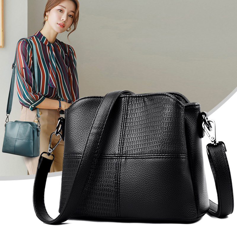 Crossbody for Women 2024 New Soft Leather Ladies Simple Casual Bucket Small Multi-layer Shoulder Bag