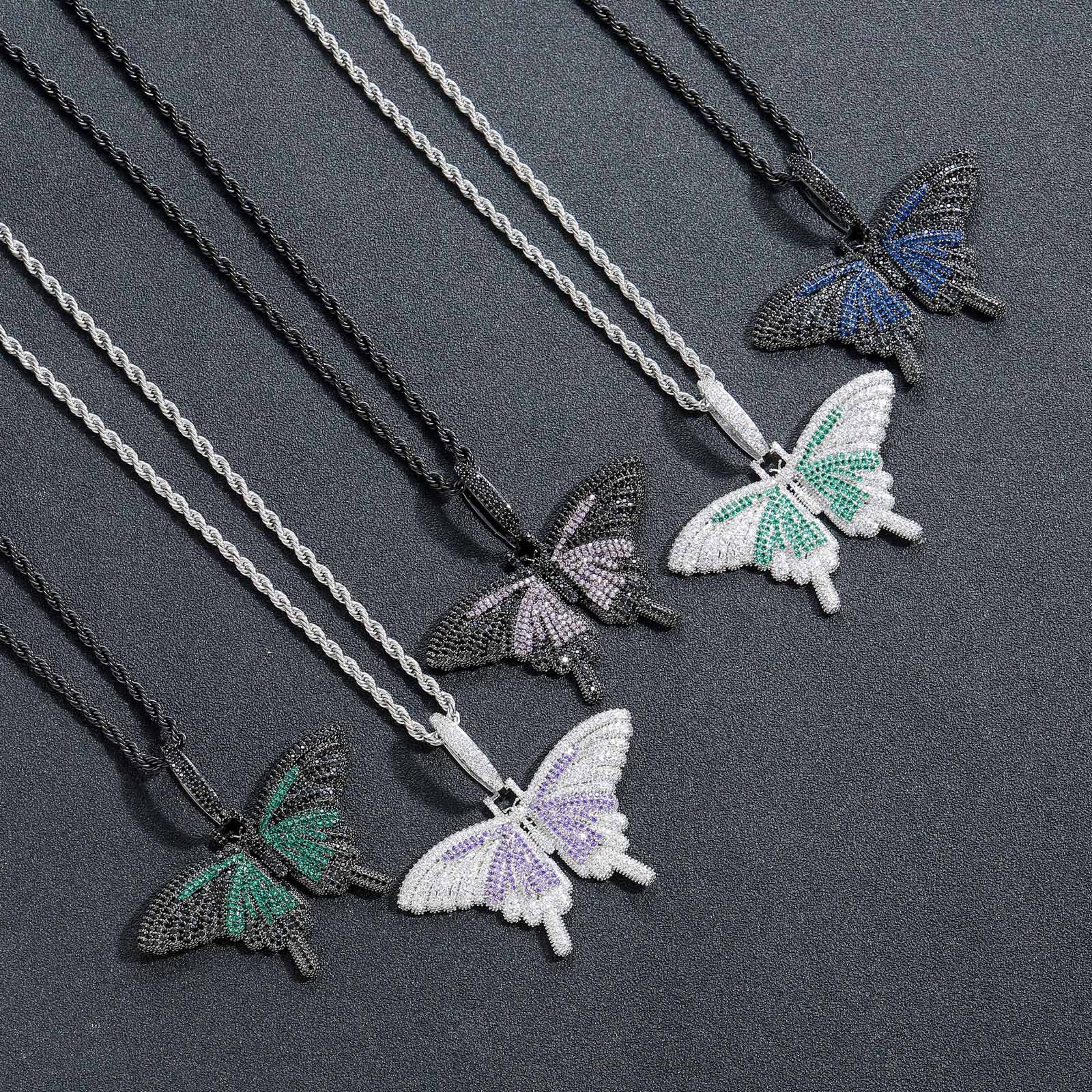 Luxury Moissanite Hip Hop Small Butterfly Pendant Color Ice Out Bling Trendy Unisex Couple Labubu Necklace Pass the diamond tester