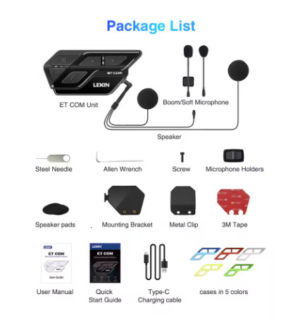LEXIN ET COM Helmet Intercom Motorcycle Bluetooth v5.0 with 6 DIY Color, Waterproof&FM Radio Headsets