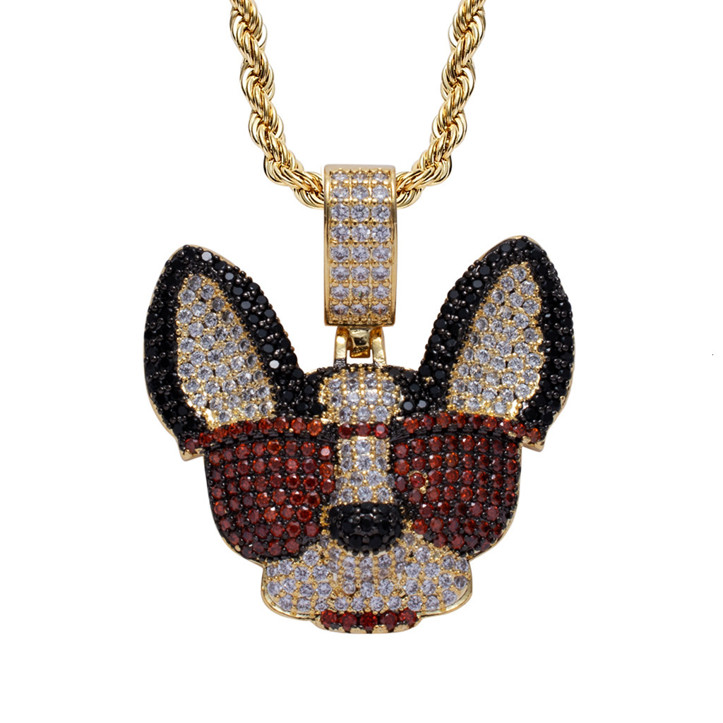 Luxury Moissanite Hip Hop Jewelry Chihuahua Dog Pendant with Sunglasses Creative Trendy Brand Cool Moissanite Accessory Pass the diamond tester