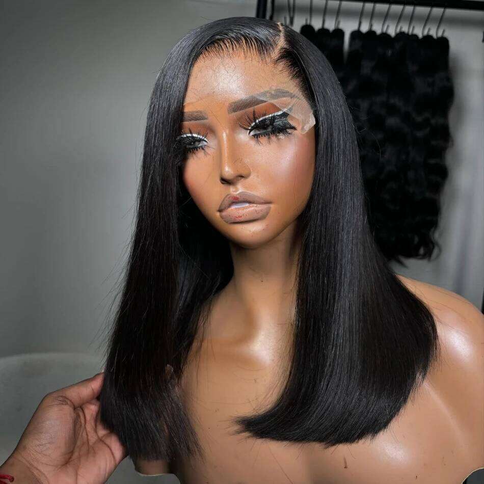 200 220 Density Short Bob 100% Human 13x6 HD Front Wigs Bone Straight 13x4 Transparent Lace Frontal Brazilian Hair Wig
