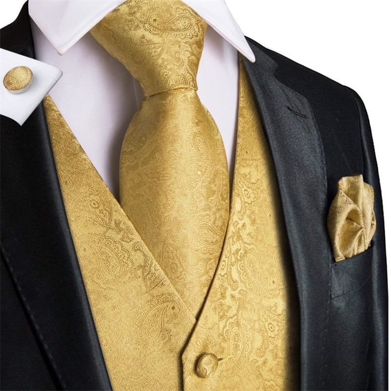 Hi-Tie Mens Suit Vests Necktie Hankerchief Cufflinks Set Silk Slim Fit Male Waistcoat Jacquard Sleeveless Waist Jacket 250614