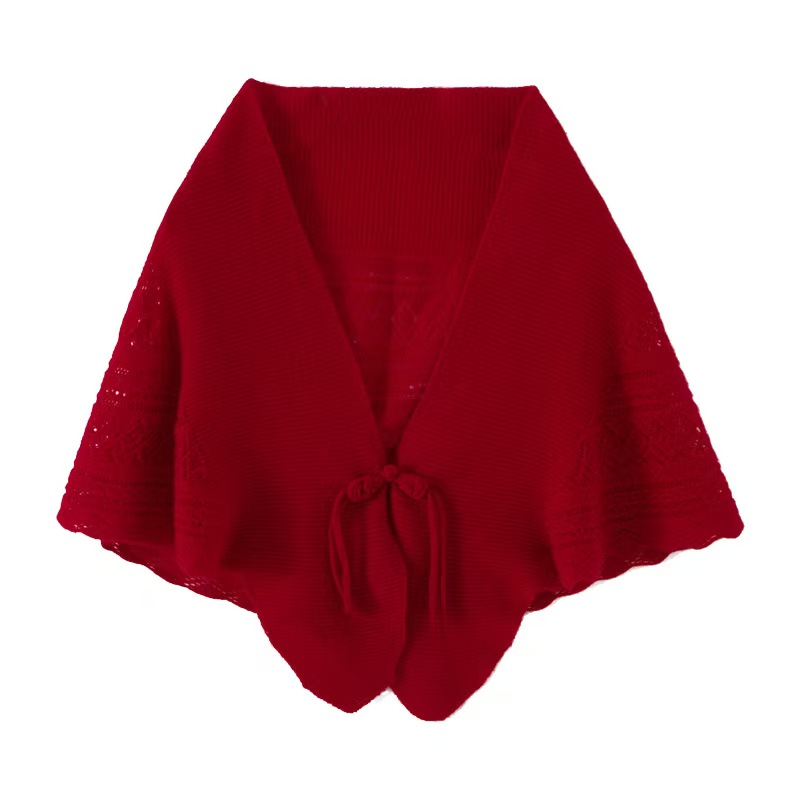 K1124 Cashmere shawl for women, hollow knitted air-conditioning fashionable button scarf, warm cervical shoulder guard cape, small shawl