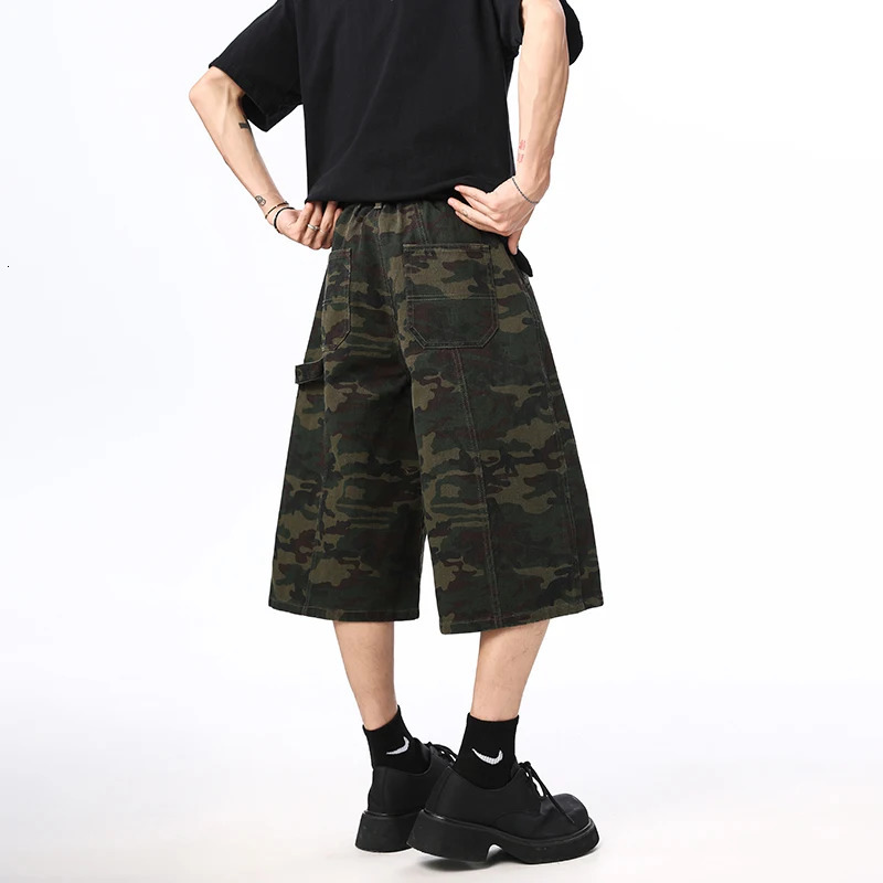 Camouflage Baggy Jeans Mens Summer Oversize Fashion Streetwear Calf-Length Pants Male Y2k Vintage American Loose Denim Pants 250617