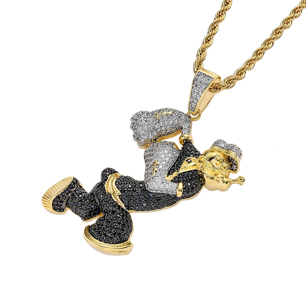 Men Necklace Popeye Pendant Iced Out Real Gold Plated Hip Hop Necklace Rap Moissanite Accessory Pass the diamond tester