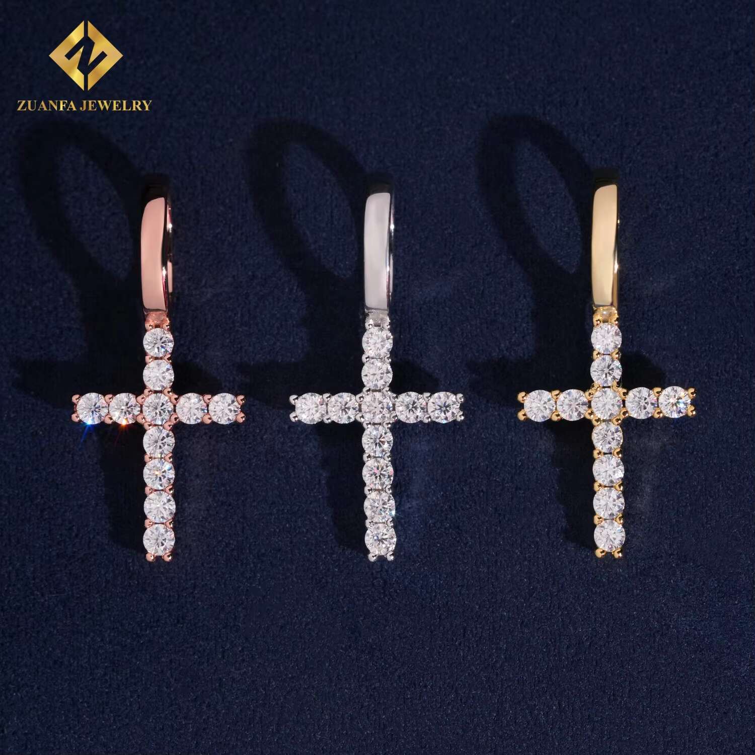 Pass Diamond Tester Iced Out Fire Jewelry 925 Sterling Silver Fashion Cross Pendant Necklaces Charms Hip Hop