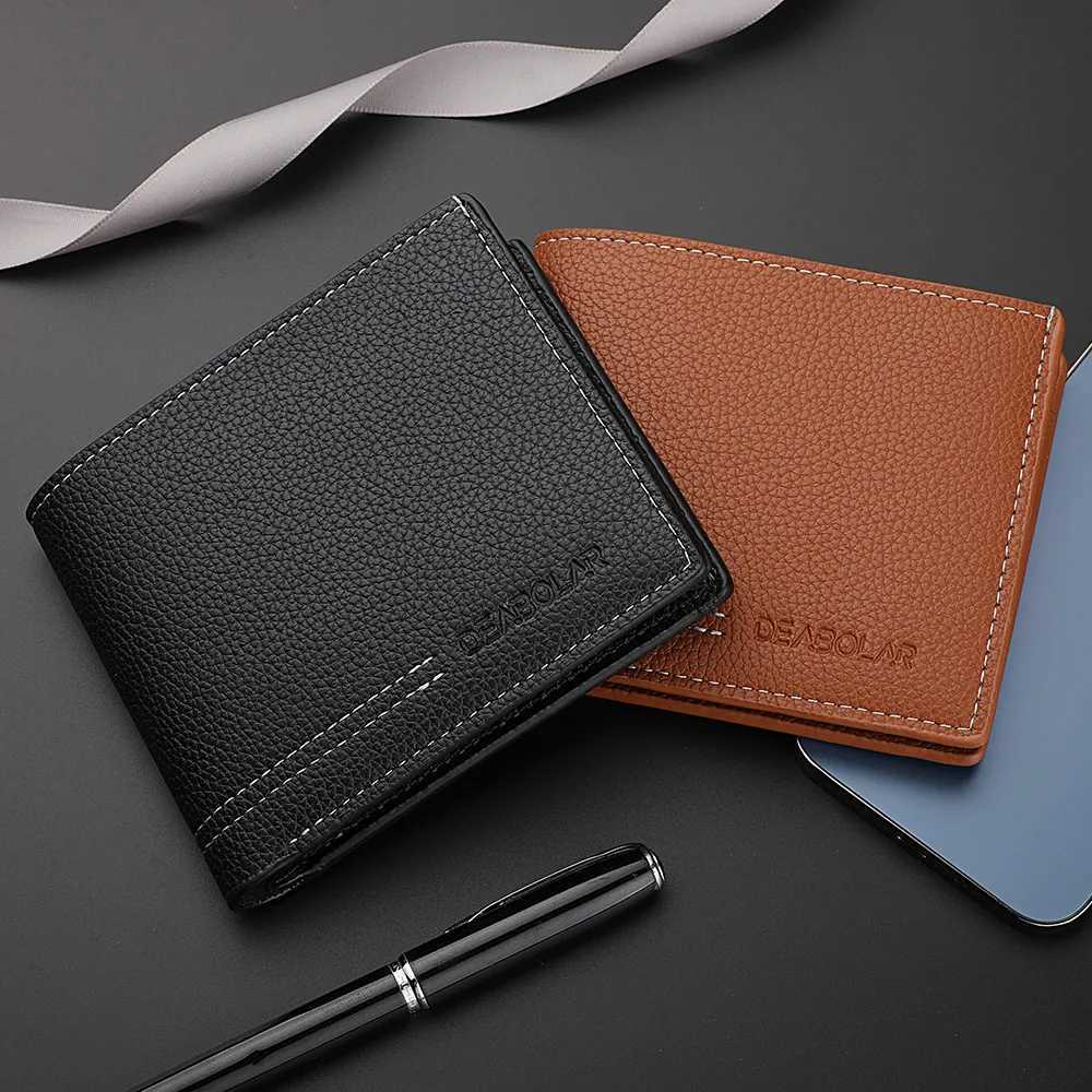 Mens Wallet Mens Youth Luxury Short Leather Card Holder Slim Minimalist Double Fold Mens Wallet XJ250624