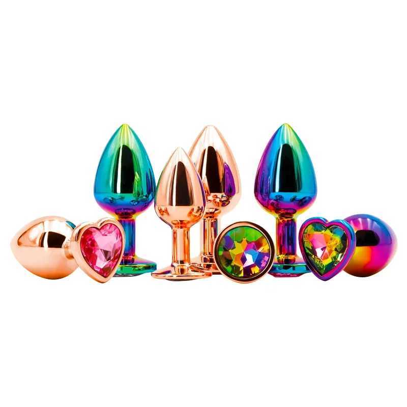 Mini Rainbow Rose Gold Butt Plug Crystal Jewelry Metal Anal Beads Butt Plug Trainer Anal Dildo for Women Men Masturbation Sex Toy W250624