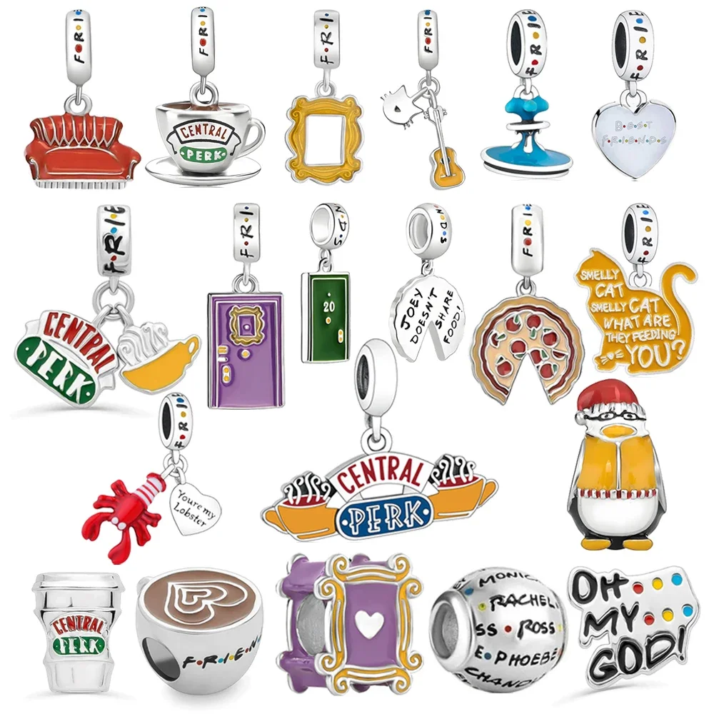 FewDook 2025 Fine Popular TV Show Friends Series Coffee Cup Sofa Photo Frame Pizza Charm Bead Fit Pan Charms Original Bracelet DIY Jewelry Gift