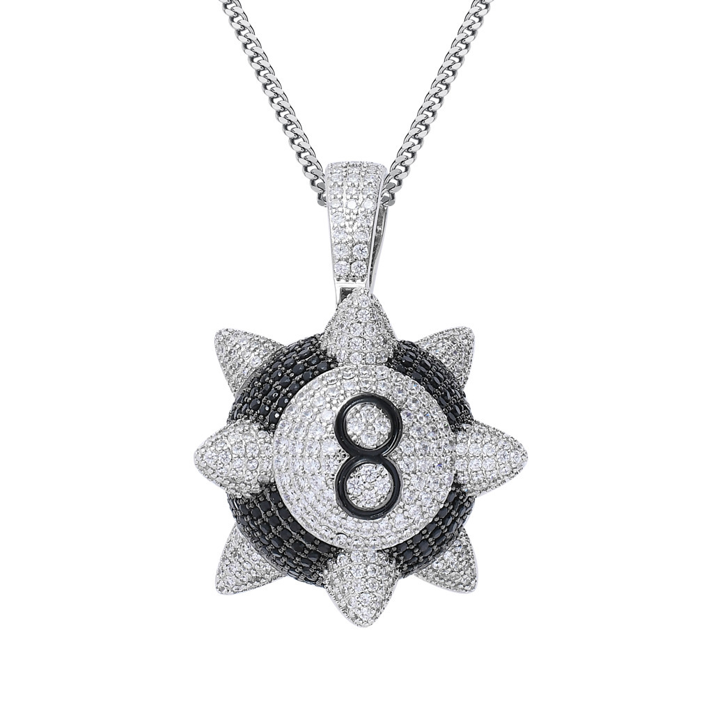 Luxury Hip Hop Jewelry Black 8 Bolas Pendant Iced Out Trendy Personalized Necklace for Men Pass the diamond tester