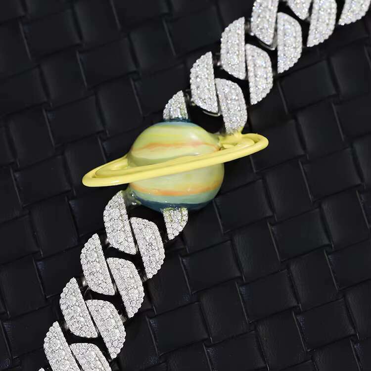 Fashion Design Planet Necklace 16mm Wide Iced Out Chain Moissanite Diamond Cuban Link Chain for Fine Jewelry