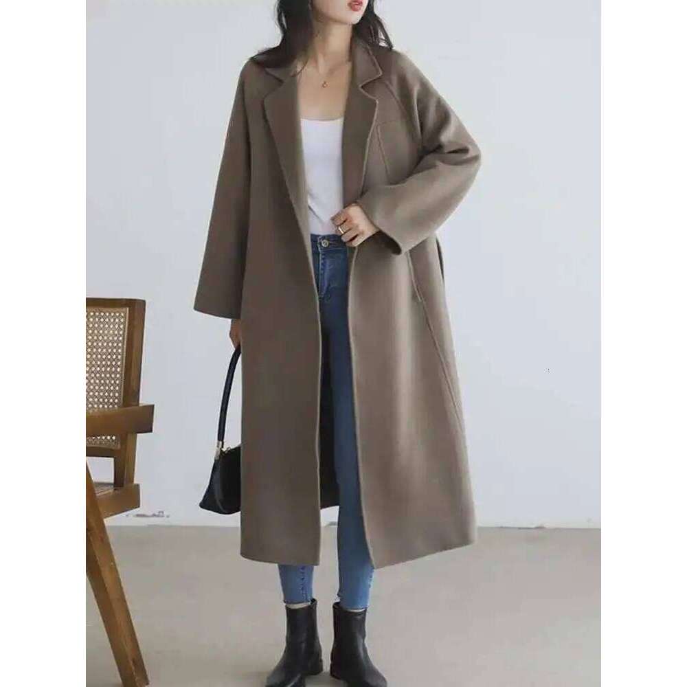 LANMREM Double Sided Cashmere Coat For Women Medium Knee Length Loose Woolen Coats Female 2024 Fashion Autumn Winter 2DA8106
