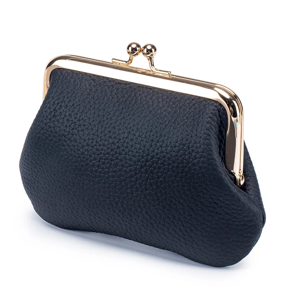 Coin Purse for Women Genuine Cow Leather Casual Card Holder Mini Storage Bag Small Short Wallet with Kiss Lock 250623