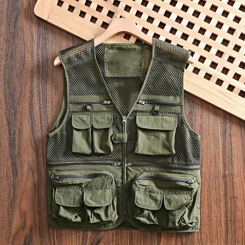 Mens Vest Tactical Outdoor Webbed Gear Coat Summer Fishing Waistcoat Men Tool Multi-Pockets Mesh Work Sleeveless Jacket Male 250617