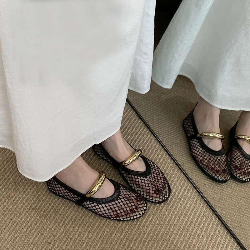 In Summer Spring Female Shallow Ladies Flats Mary Janes Shoes Round Toe Fashion Metal Women Slip On Footwear 250624