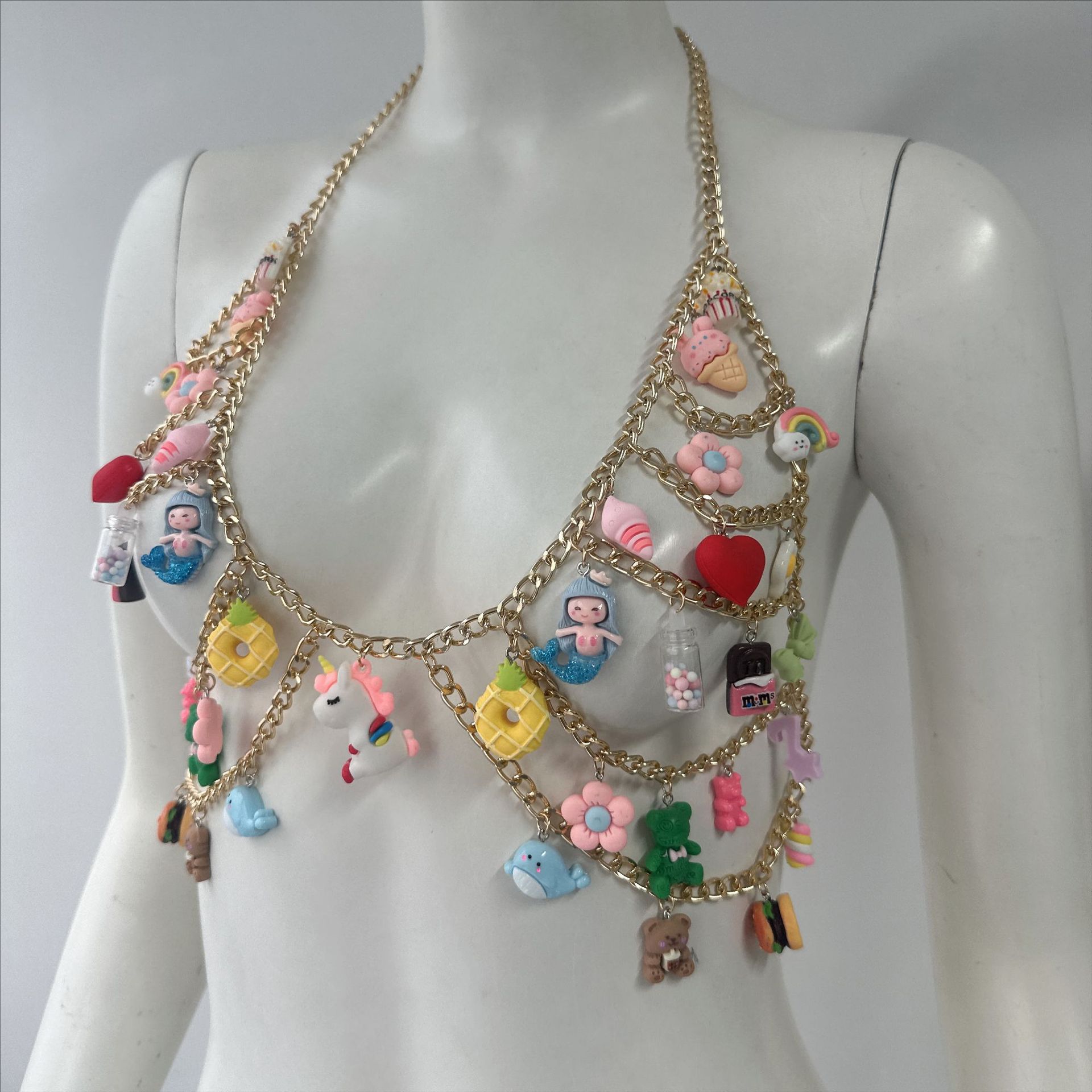 Stage Wear Dance Accessories Body Chain Resin Cartoon Decorative Chest Chain Sweet Cool Spicy Girl Hanging Neck Strap Beach Body Chain