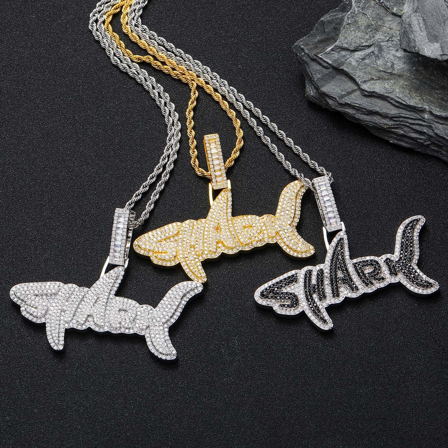Luxury Moissanite Shark Letter Iced Out Hip Hop Chain Men's Trendy Swag Versatile Pendant Pass the diamond tester
