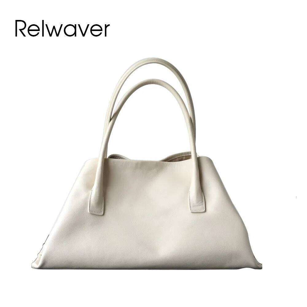 Luxury Designer bags Relwaver women handbag genuine leather tote 2025 autumn winter white black soft trapeze big composite shoulder bag