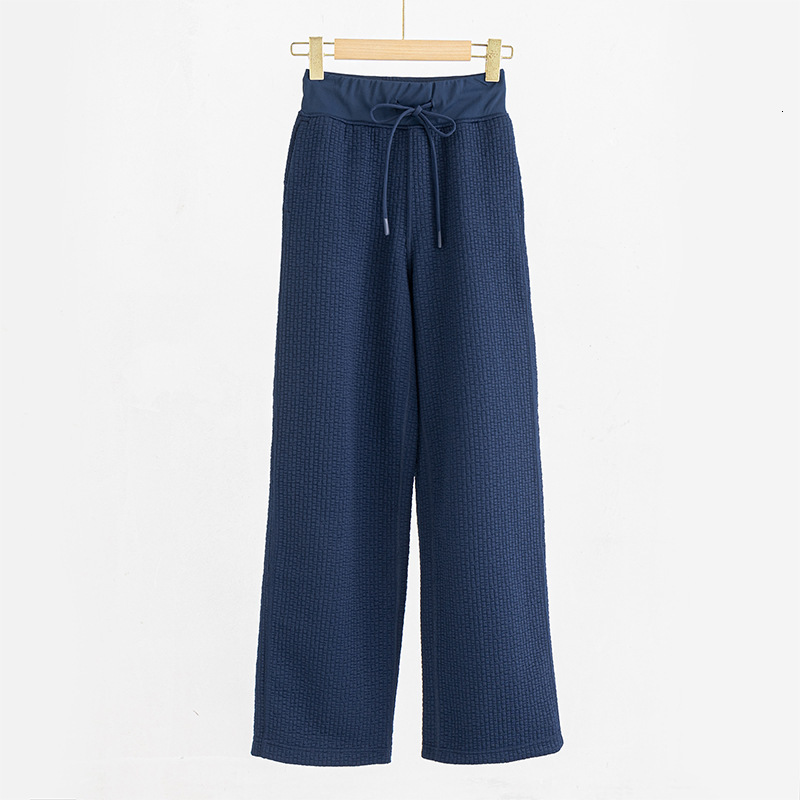 New Style Waffle White Texture Women's Long Drawstring Wide-leg Pants Sports Casual Loose Straight-leg Draped