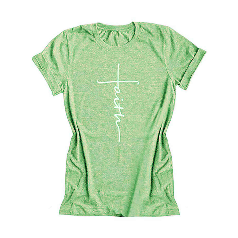 T-Shirt Women's Short Sleeve New Faith Printed Top B5