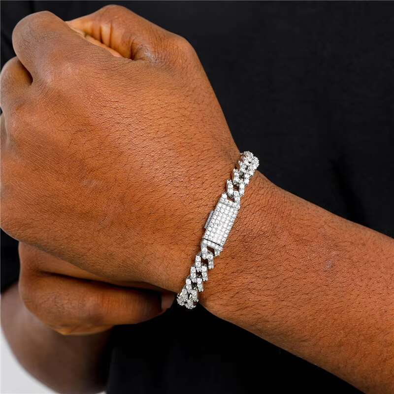 8mm Offset CZ Cuban Link Bracelet | Silver or Gold Tone Brass | Luxury Mens Jewelry