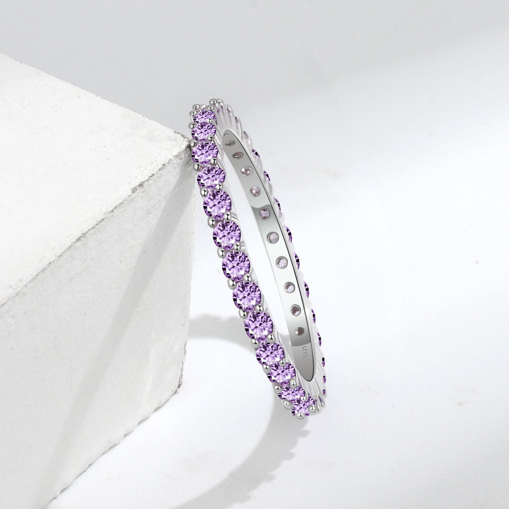 Choucong Ins Elegant Top Sell Luxury Jewelry 925 Sterling Silver Round Cut Amethyst CZ Diamond Party Women Wedding Eternity Stack Band Ring For Lover 