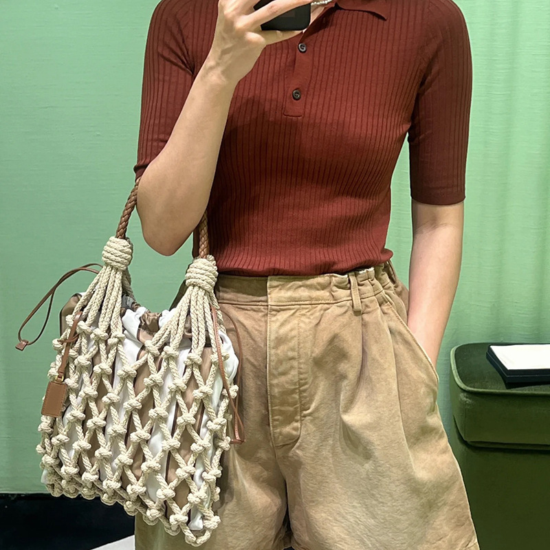 Free shipping designer bag Ins Style 2025 Spring Summer New Casual Handwoven Shoulder Bag Handheld Bag Forest Style Mesh Beach Bag Women Bag