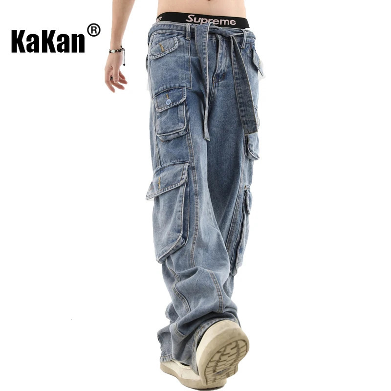Kakan - American Stereoscopic Multi Pocket Jeans for Men Washed Straight Tube Loose Relaxed Long Jeans K27 250624