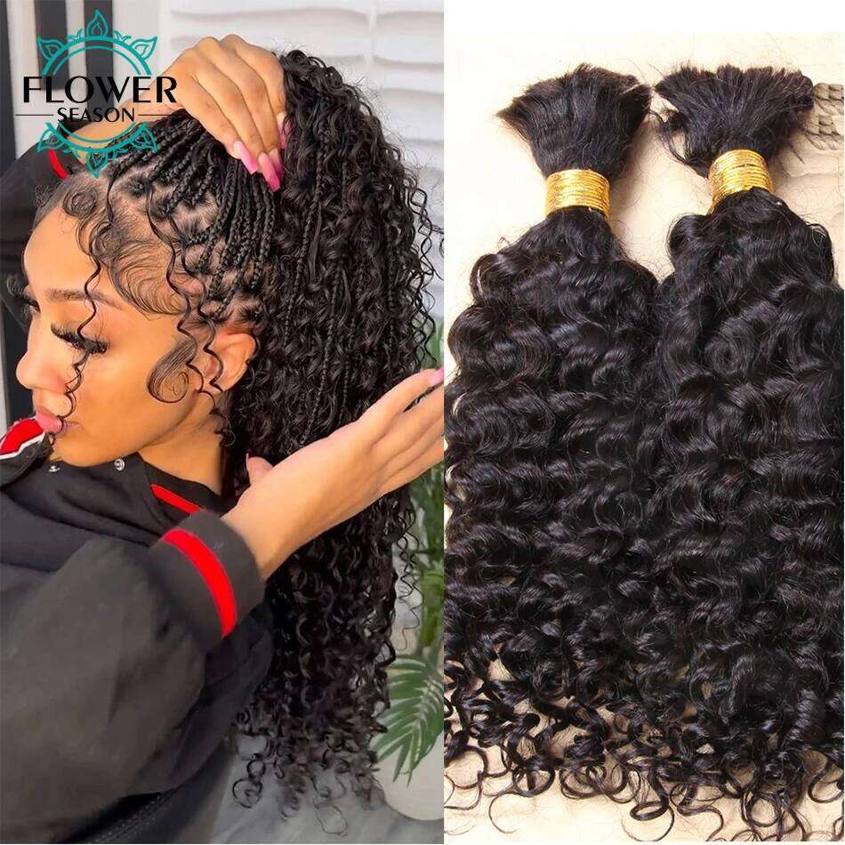 For Braiding Wholesale Burmese Boho Braids Human Extensions No Weft Double Drawn Curly Hair Bulk 3Bundles