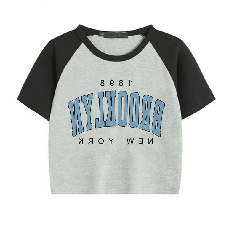 Women's Brooklyn 1898 Letter Print Crop Top Y2k Harajuku Short Tee Fun Graphic T-Shirt B5