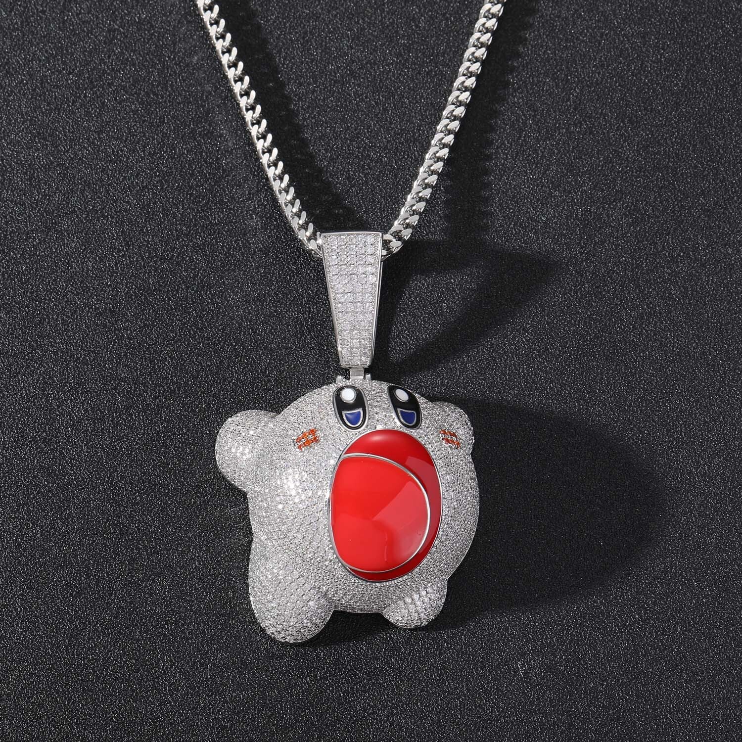 New Hip Hop Star Kirby Pendant 3D Cute Cartoon Unisex Couple Iced Out Necklace Trendy Accessory Pass the diamond tester