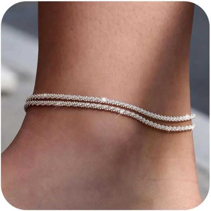 Dainty Layered Waterproof Anklet for Women Girls Adjustable Stackable Cross Pendant Sparkling Summer Beach Jewelry U250624