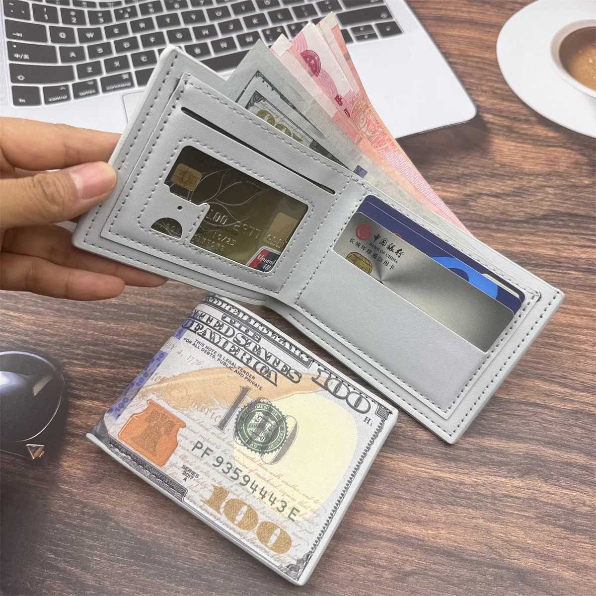 Mens Wallets with 100 US Dollar Pattern Male Leather Wallet with Card Holder Coin Pocket Purse Mens WalletXJ250624